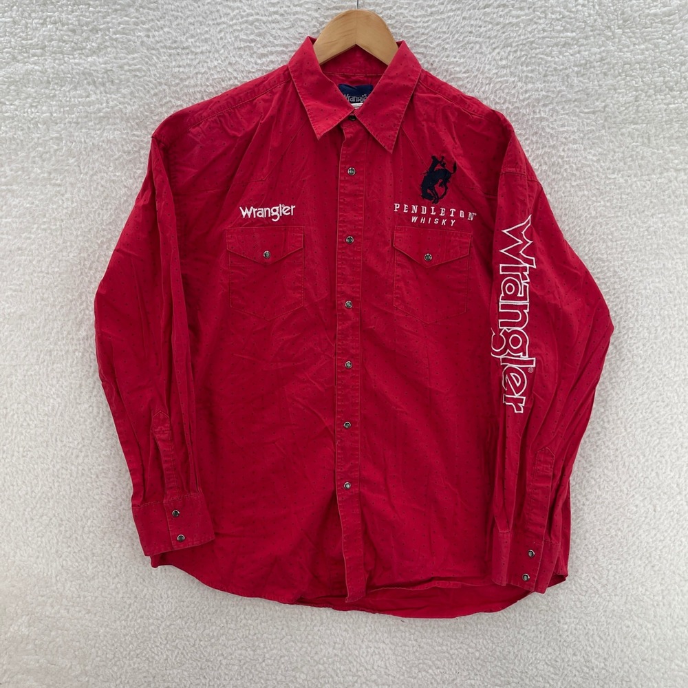 Wrangler X Pendleton Whisky Shirt Mens XL Red Rodeo Pearl Snap Cowboy Workwear